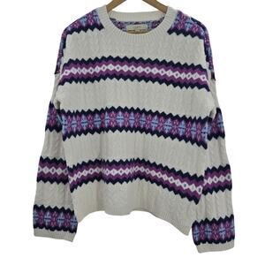 Ann Taylor LOFT Womens Fair Isle Nordic Cabincore Ski Cable Knit Sweater L
